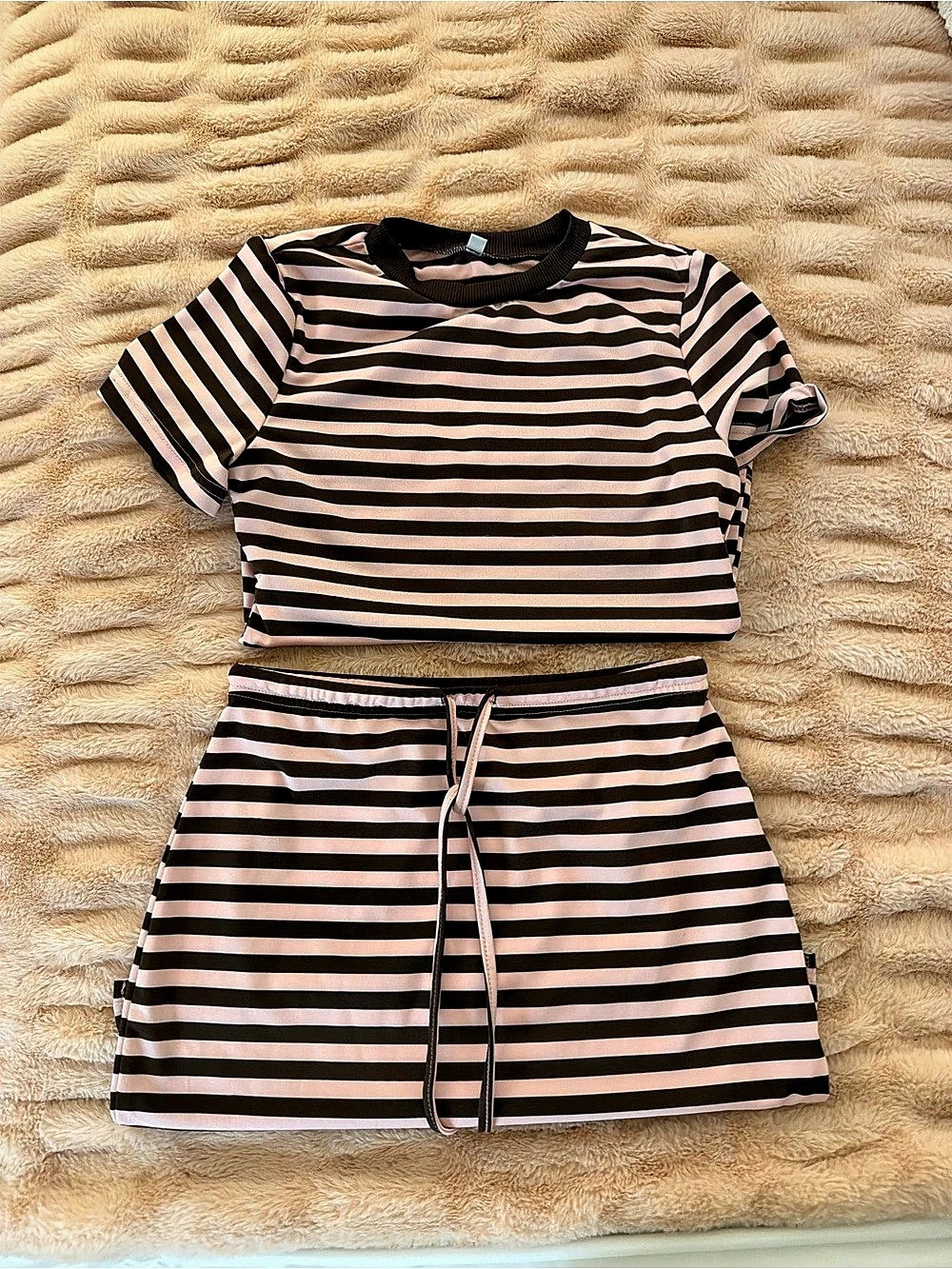 Pink & Brown Striped Matching Set Like New